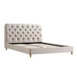 Leamington Deep-Buttoned Upholstered Bed, Oatmeal Fabric -Daals Store ZX 1063 BEIGE FAB WB2