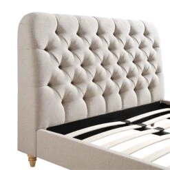 Leamington Deep-Buttoned Upholstered Bed, Oatmeal Fabric -Daals Store ZX 1063 BEIGE FAB detail1