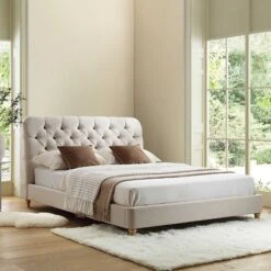 Leamington Deep-Buttoned Upholstered Bed, Oatmeal Fabric -Daals Store ZX 1063 BEIGE FAB scene2