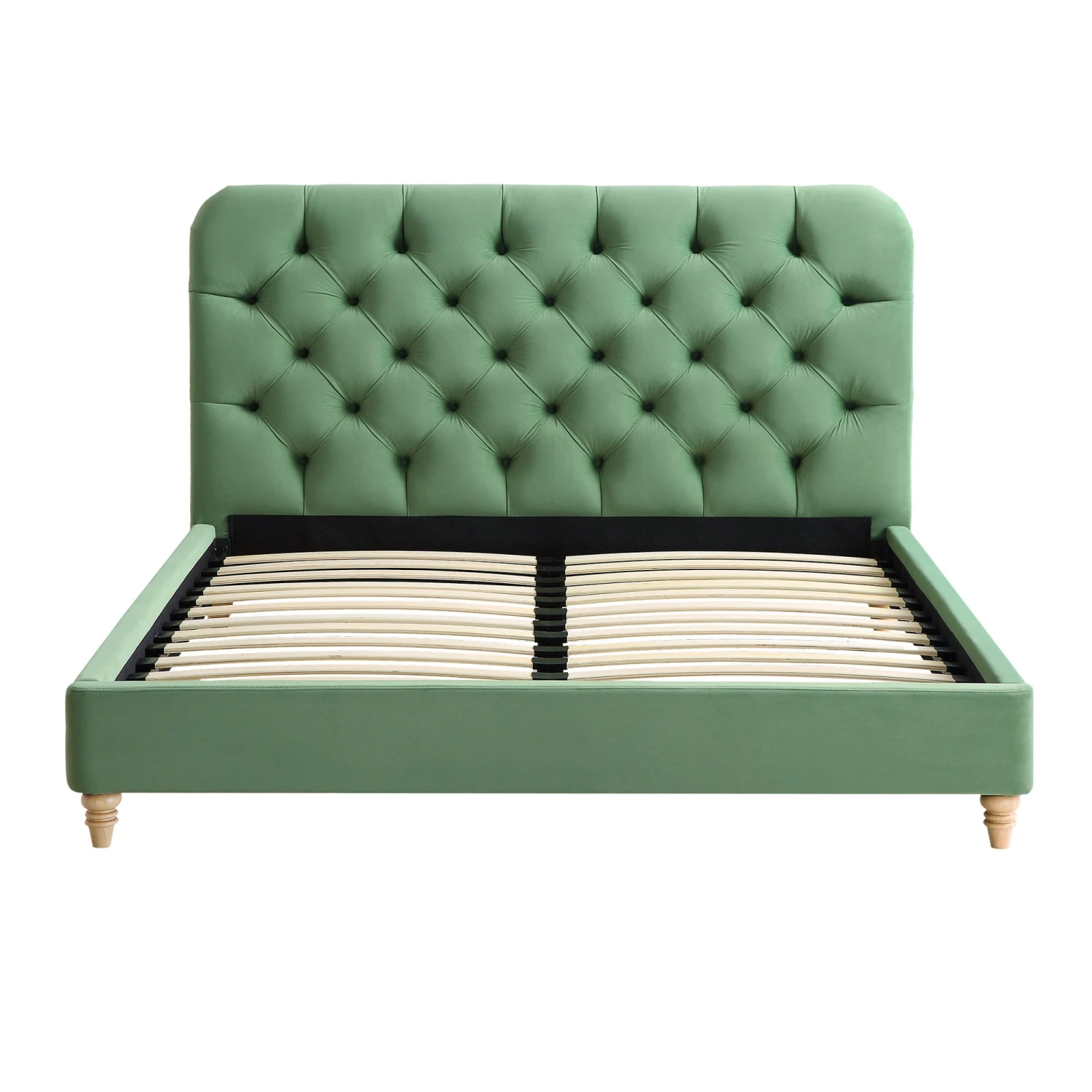 Leamington Deep-Buttoned Upholstered Bed, Meadow Green Velvet 4 Leamington Deep-Buttoned Upholstered Bed, Meadow Green Velvet - Image 4