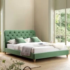 Leamington Deep-Buttoned Upholstered Bed, Meadow Green Velvet 16 Leamington Deep-Buttoned Upholstered Bed, Meadow Green Velvet -Daals Store ZX 1063 CUCU VEL scene2