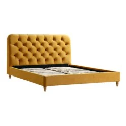 Leamington Deep-Buttoned Upholstered Bed, Turmeric Yellow Velvet -Daals Store ZX 1063 MUST VEL WB2