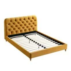 Leamington Deep-Buttoned Upholstered Bed, Turmeric Yellow Velvet -Daals Store ZX 1063 MUST VEL WB3