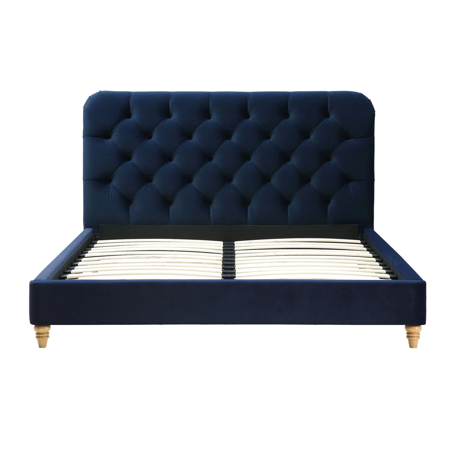 Leamington Deep-Buttoned Upholstered Bed, Midnight Blue Velvet 4 Leamington Deep-Buttoned Upholstered Bed, Midnight Blue Velvet - Image 4