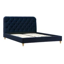 Leamington Deep-Buttoned Upholstered Bed, Midnight Blue Velvet 19 Leamington Deep-Buttoned Upholstered Bed, Midnight Blue Velvet -Daals Store ZX 1063 NAVY VEL WB2