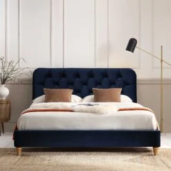 Leamington Deep-Buttoned Upholstered Bed, Midnight Blue Velvet 17 Leamington Deep-Buttoned Upholstered Bed, Midnight Blue Velvet -Daals Store ZX 1063 NAVY VEL scene2