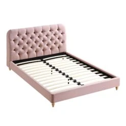 Leamington Deep-Buttoned Upholstered Bed, Rosewater Pink Fabric 21 Leamington Deep-Buttoned Upholstered Bed, Rosewater Pink Fabric -Daals Store ZX 1063 PALEPINK FAB WB3