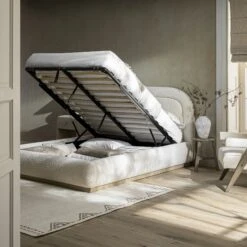 Luella Upholstered Wooden Plinth Base Storage Bed, Ecru Boucle -Daals Store ZX 1151 ECRU BOU scene2
