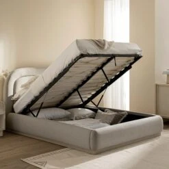 Luella Upholstered Wooden Plinth Base Storage Bed, Sand Fabric 21 Luella Upholstered Wooden Plinth Base Storage Bed, Sand Fabric -Daals Store ZX 1151 SAND FAB scene2