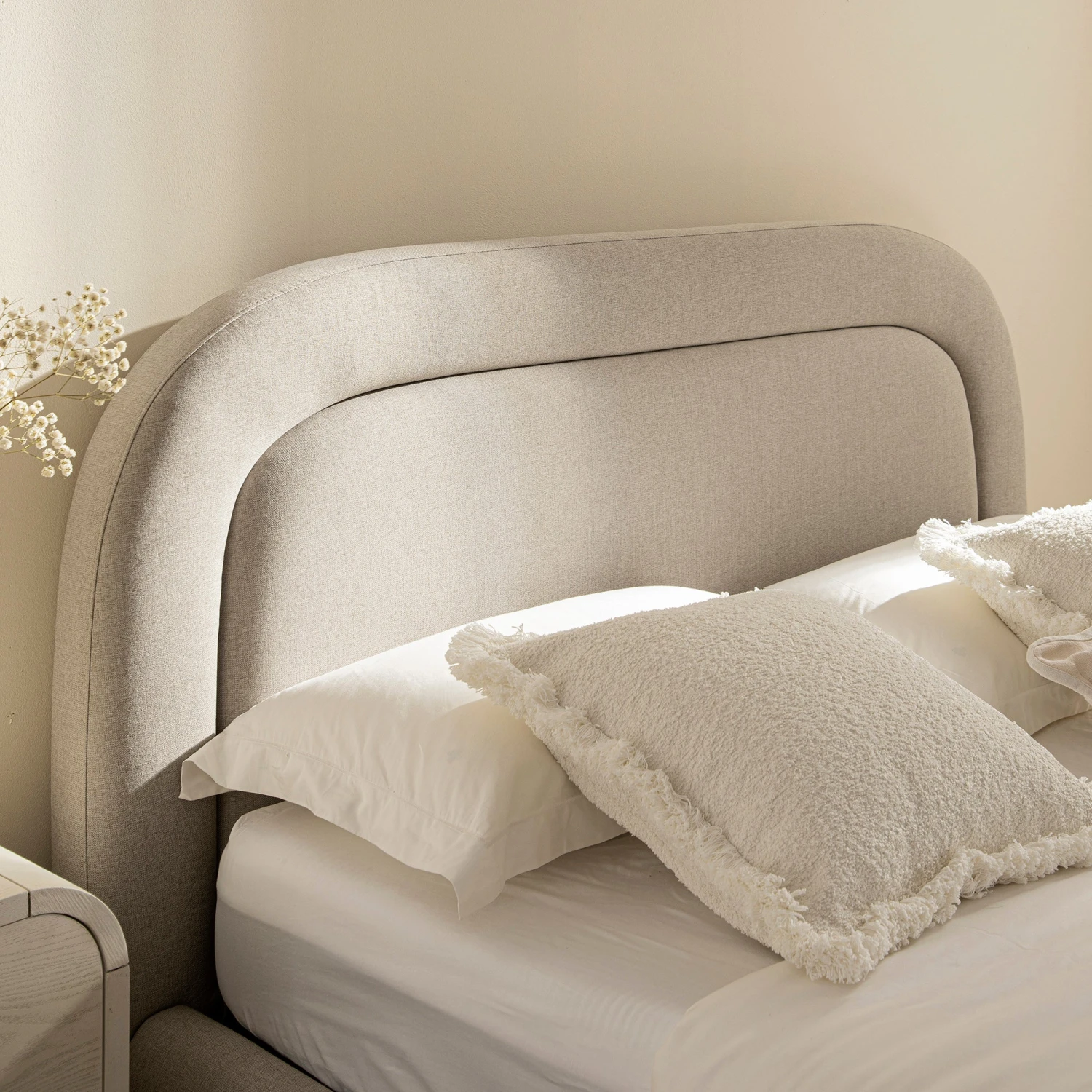 Luella Upholstered Wooden Plinth Base Storage Bed, Sand Fabric 4 Luella Upholstered Wooden Plinth Base Storage Bed, Sand Fabric - Image 4