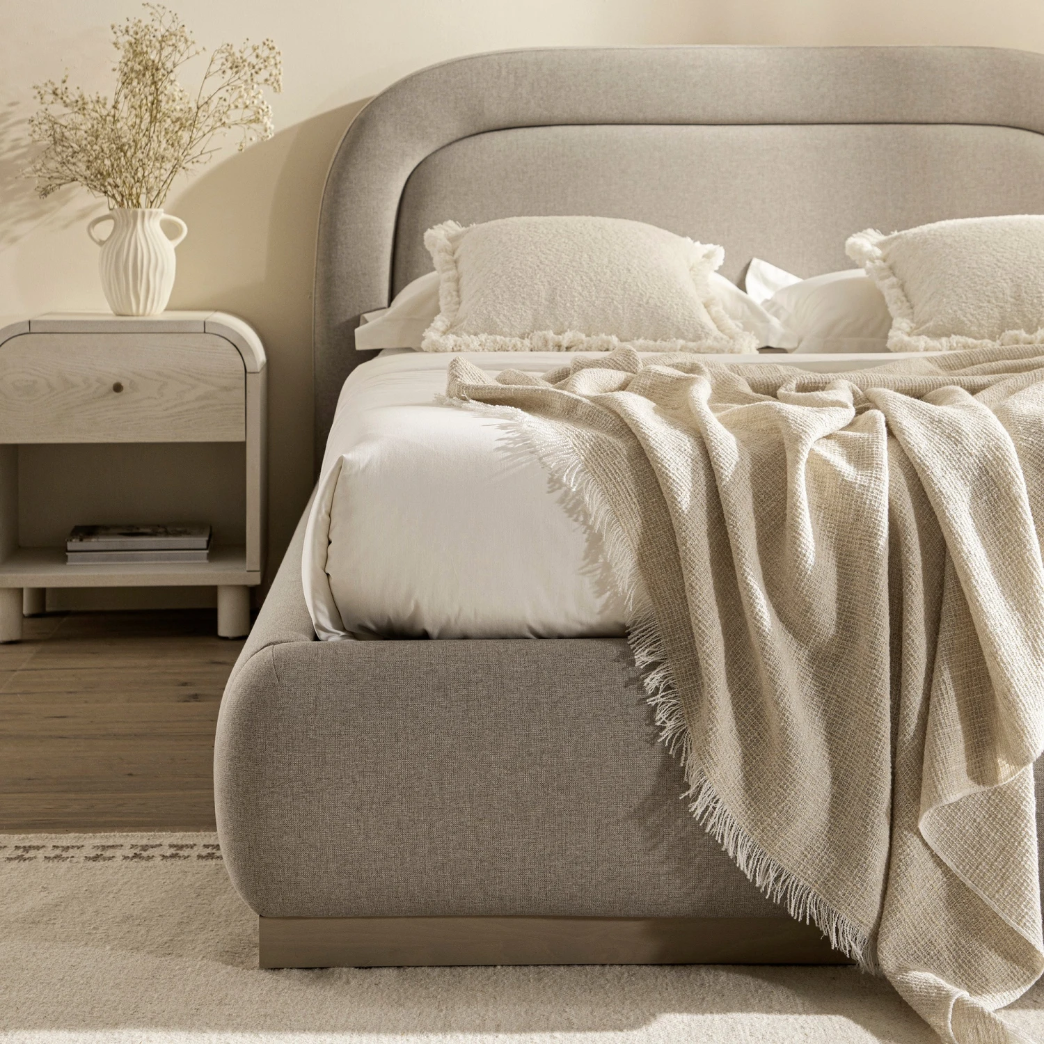 Luella Upholstered Wooden Plinth Base Storage Bed, Sand Fabric 5 Luella Upholstered Wooden Plinth Base Storage Bed, Sand Fabric - Image 5