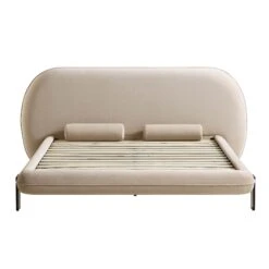 Elystan Oval Headboard Upholstered Bed, Warm Beige Fabric -Daals Store ZX 2181 BEIGE FAB WB1