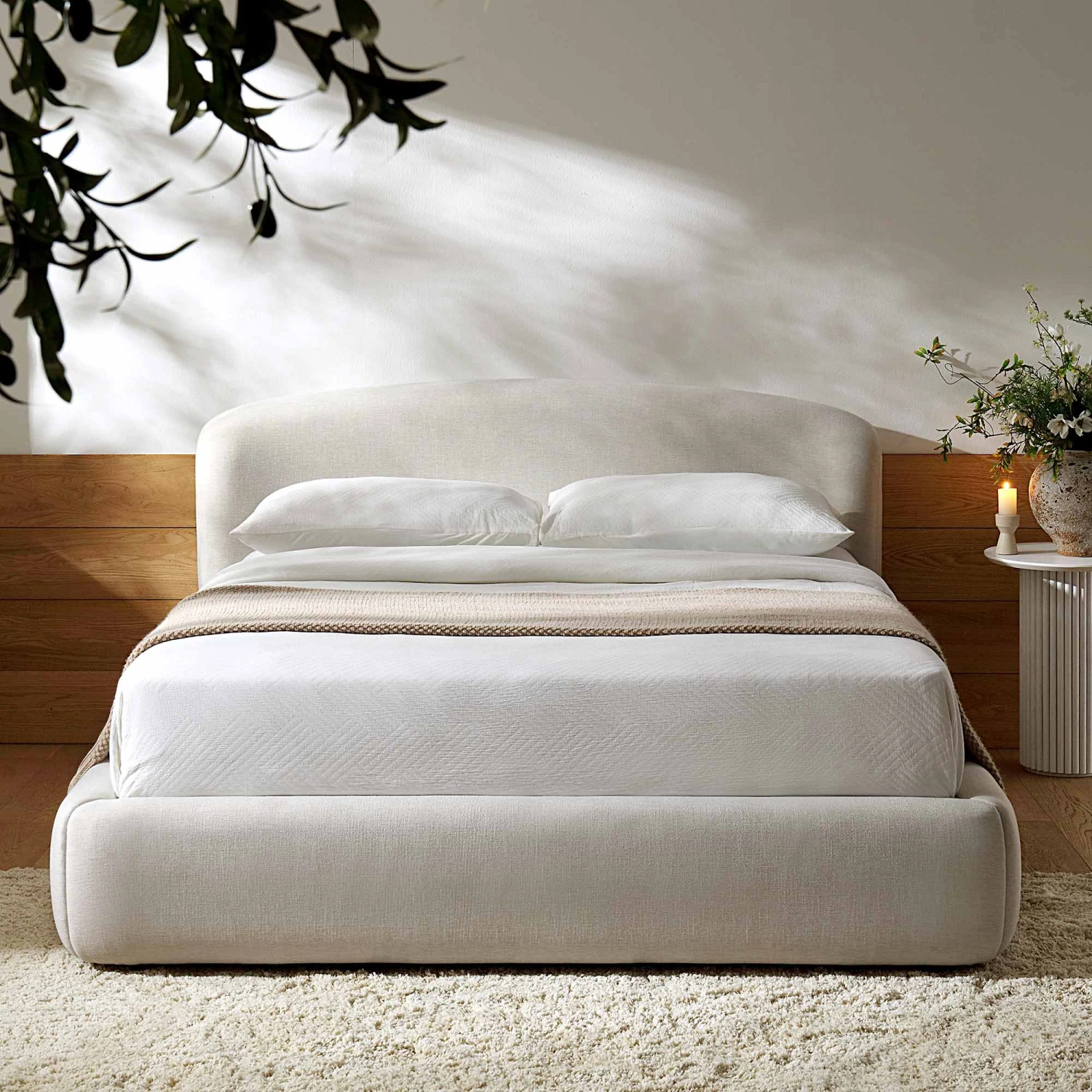 Constance Winged Headboard Ottoman Storage Bed, Beige Linen 4 Constance Winged Headboard Ottoman Storage Bed, Beige Linen - Image 4