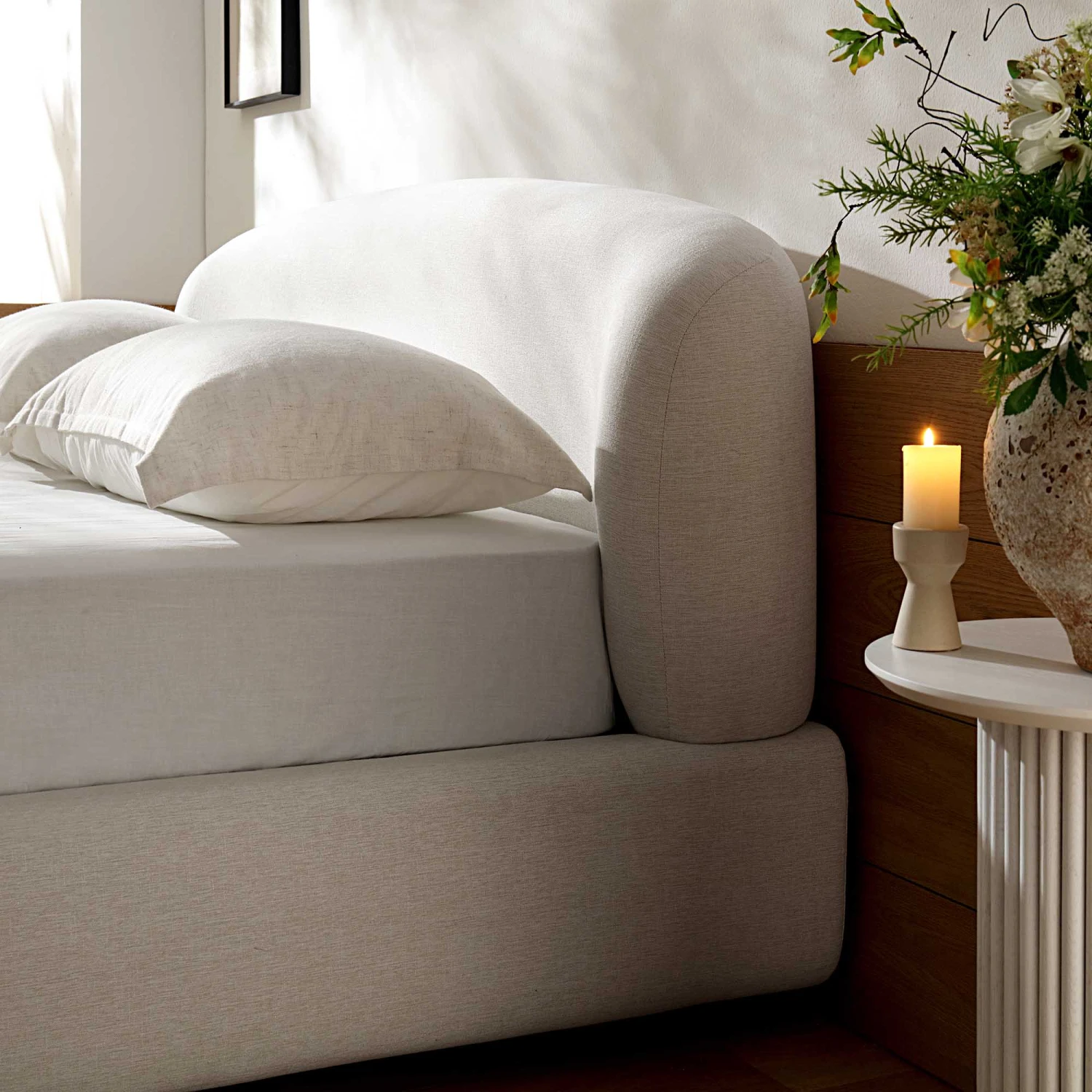 Constance Winged Headboard Ottoman Storage Bed, Beige Linen 1 Constance Winged Headboard Ottoman Storage Bed, Beige Linen