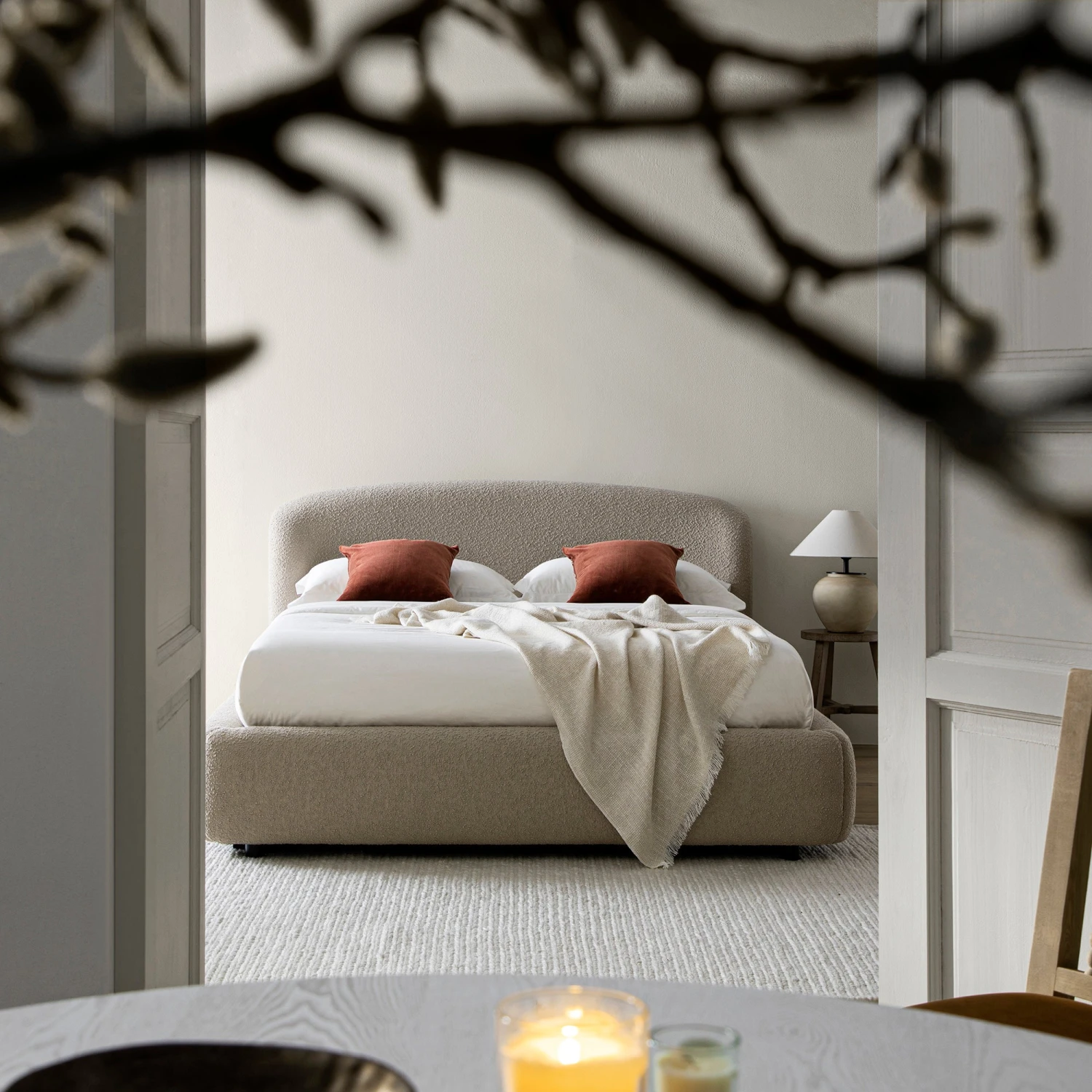 Constance Winged Headboard Ottoman Storage Bed, Light Taupe Boucle 2 Constance Winged Headboard Ottoman Storage Bed, Light Taupe Boucle - Image 2