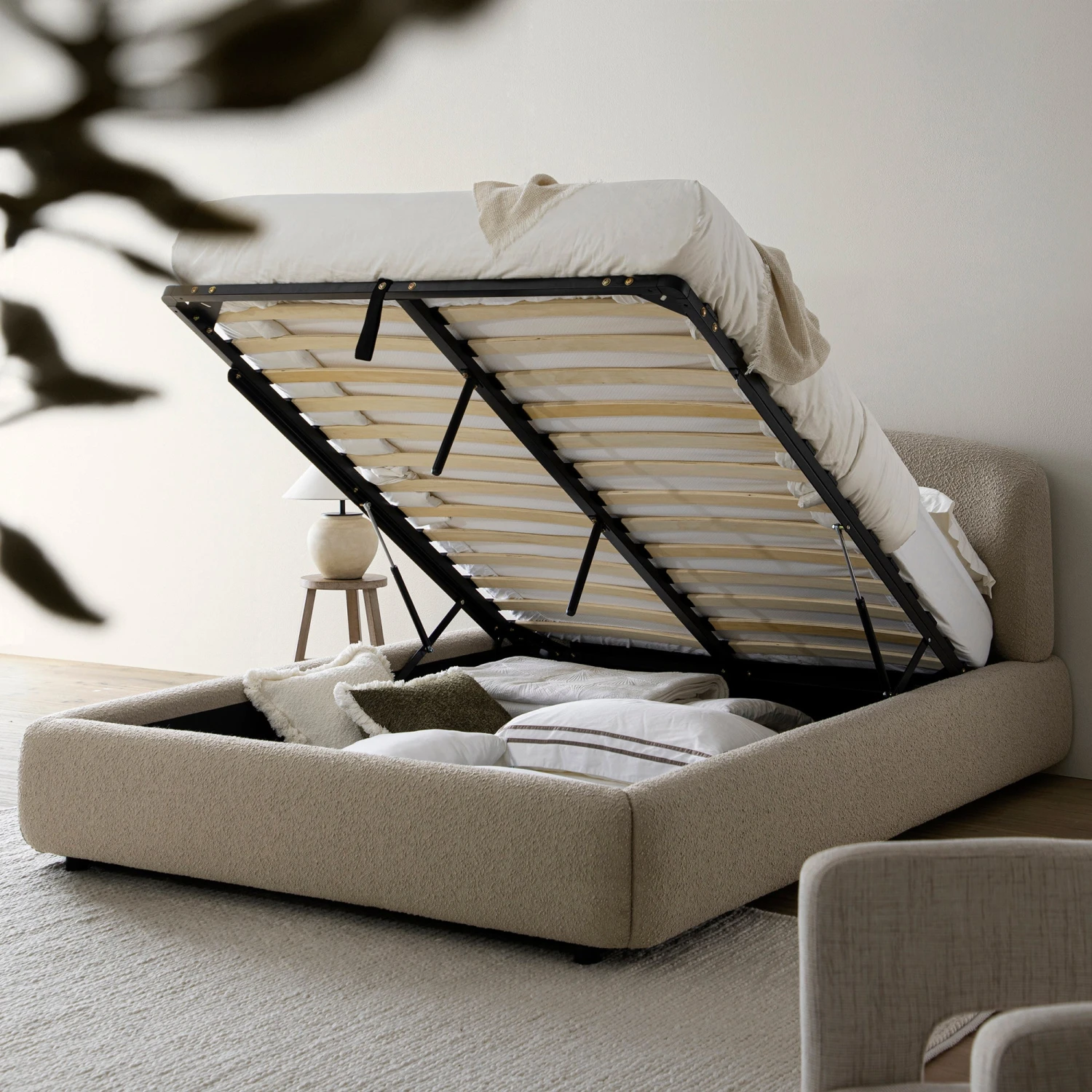 Constance Winged Headboard Ottoman Storage Bed, Light Taupe Boucle 3 Constance Winged Headboard Ottoman Storage Bed, Light Taupe Boucle - Image 3