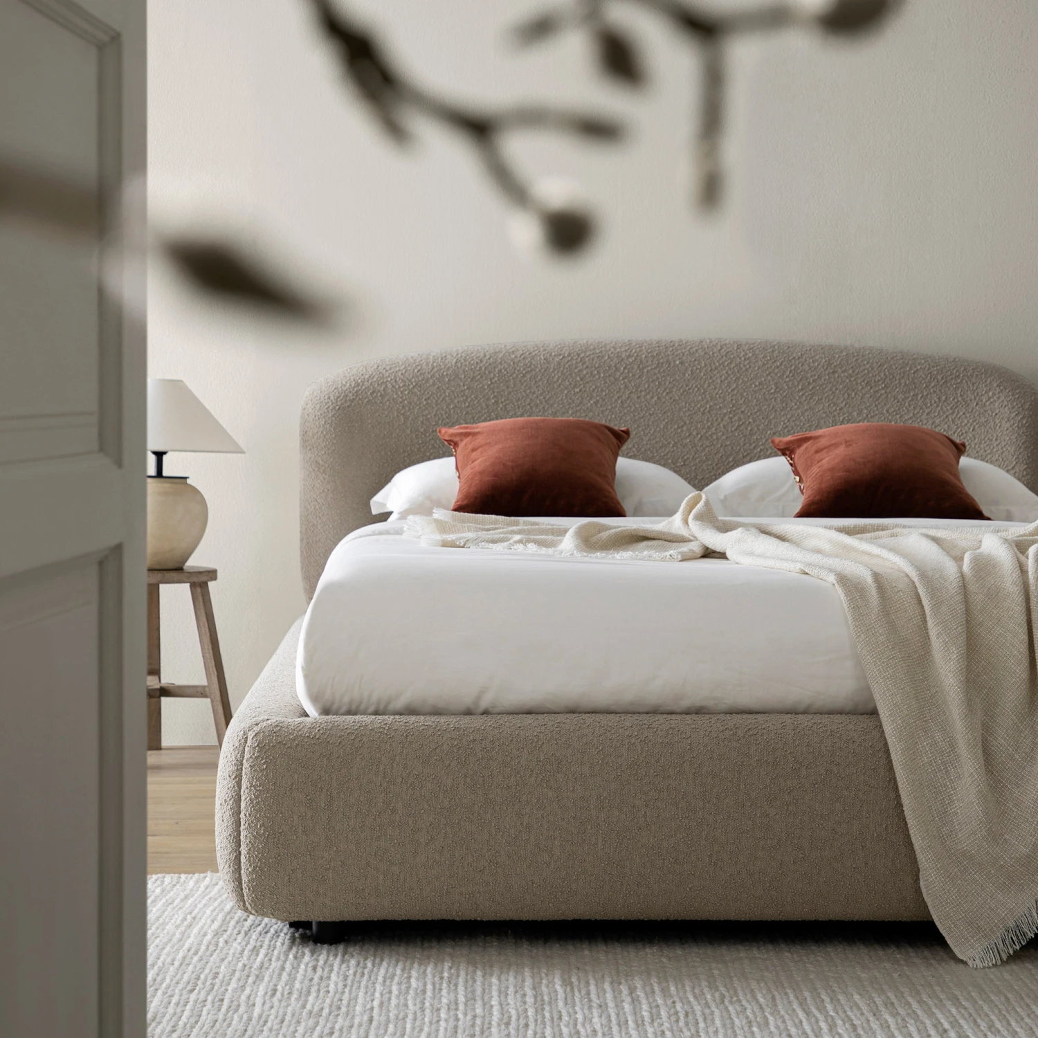 Constance Winged Headboard Ottoman Storage Bed, Light Taupe Boucle 4 Constance Winged Headboard Ottoman Storage Bed, Light Taupe Boucle - Image 4