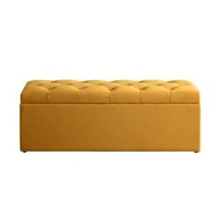 Leamington Deep-Buttoned Ottoman Storage Bench, Turmeric Yellow Velvet -Daals Store ZX 2183 MUST VEL WB1