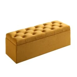 Leamington Deep-Buttoned Ottoman Storage Bench, Turmeric Yellow Velvet -Daals Store ZX 2183 MUST VEL WB2