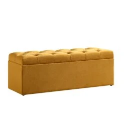 Leamington Deep-Buttoned Ottoman Storage Bench, Turmeric Yellow Velvet -Daals Store ZX 2183 MUST VEL WB3