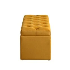 Leamington Deep-Buttoned Ottoman Storage Bench, Turmeric Yellow Velvet -Daals Store ZX 2183 MUST VEL WB5