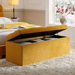 Leamington Deep-Buttoned Ottoman Storage Bench, Turmeric Yellow Velvet -Daals Store ZX 2183 MUST VEL scene2