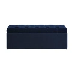 Leamington Deep-Buttoned Ottoman Storage Bench, Midnight Blue Velvet -Daals Store ZX 2183 NAVY VEL WB1