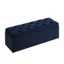 Leamington Deep-Buttoned Ottoman Storage Bench, Midnight Blue Velvet -Daals Store ZX 2183 NAVY VEL WB2