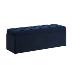 Leamington Deep-Buttoned Ottoman Storage Bench, Midnight Blue Velvet -Daals Store ZX 2183 NAVY VEL WB3