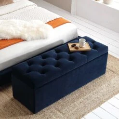 Leamington Deep-Buttoned Ottoman Storage Bench, Midnight Blue Velvet -Daals Store ZX 2183 NAVY VEL scene1