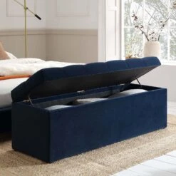 Leamington Deep-Buttoned Ottoman Storage Bench, Midnight Blue Velvet -Daals Store ZX 2183 NAVY VEL scene2