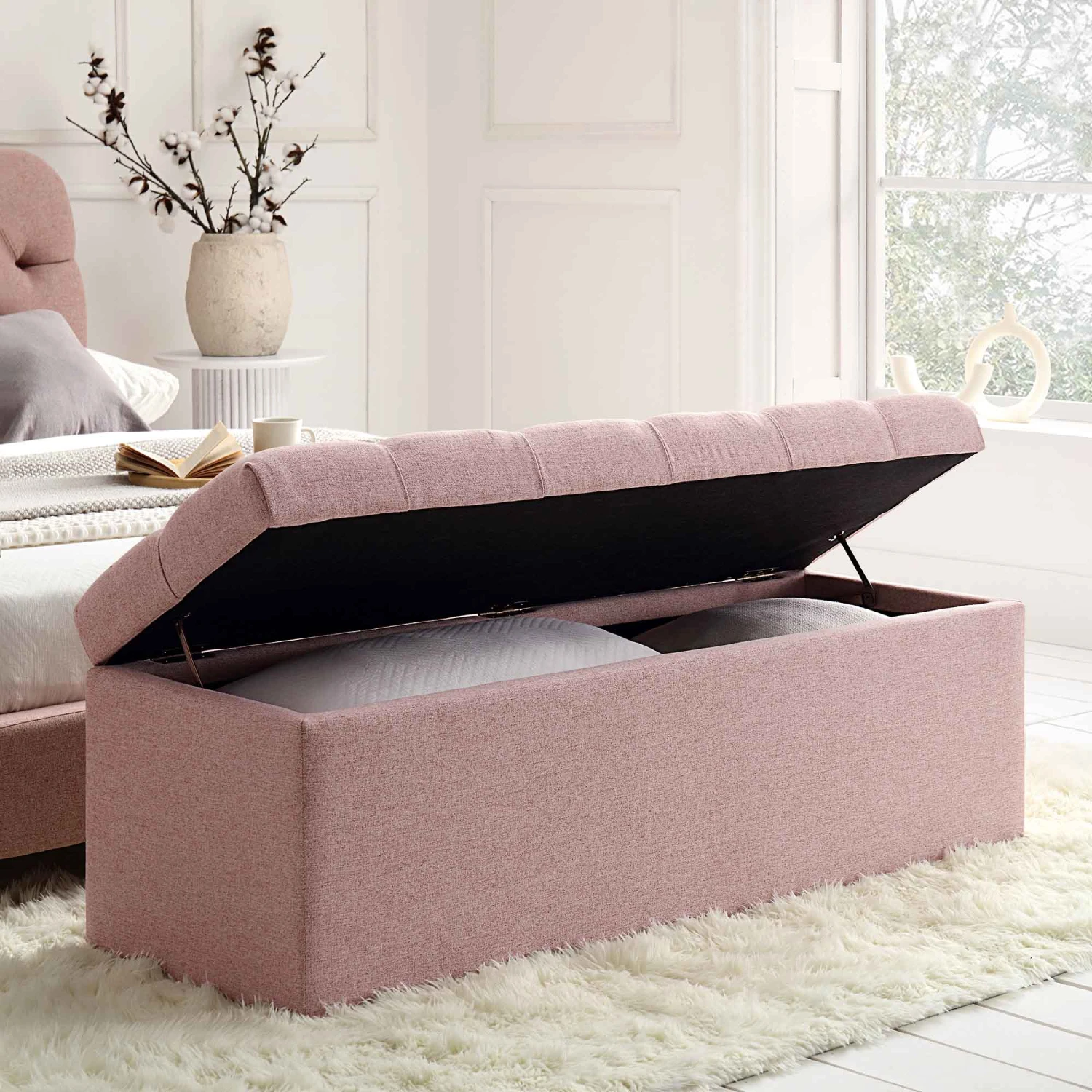 Leamington Deep-Buttoned Ottoman Storage Bench, Rosewater Pink Fabric 2 Leamington Deep-Buttoned Ottoman Storage Bench, Rosewater Pink Fabric - Image 2