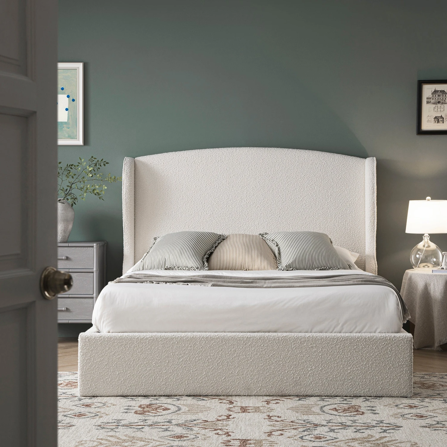 Kimberly Winged Upholstered Storage Bed, Ecru Boucle 2 Kimberly Winged Upholstered Storage Bed, Ecru Boucle - Image 2