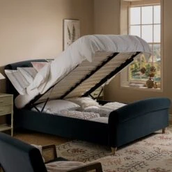 Porchester Ottoman Storage Sleigh Bed, Aegean Blue Velvet -Daals Store ZX 2216 AEGEAN VEL scene2