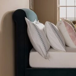 Porchester Ottoman Storage Sleigh Bed, Aegean Blue Velvet -Daals Store ZX 2216 AEGEAN VEL scene6