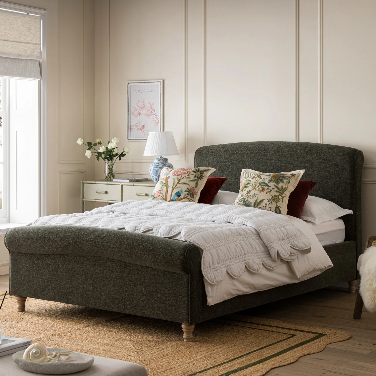 Porchester Ottoman Storage Sleigh Bed, Forest Green Chenille 1 Porchester Ottoman Storage Sleigh Bed, Forest Green Chenille