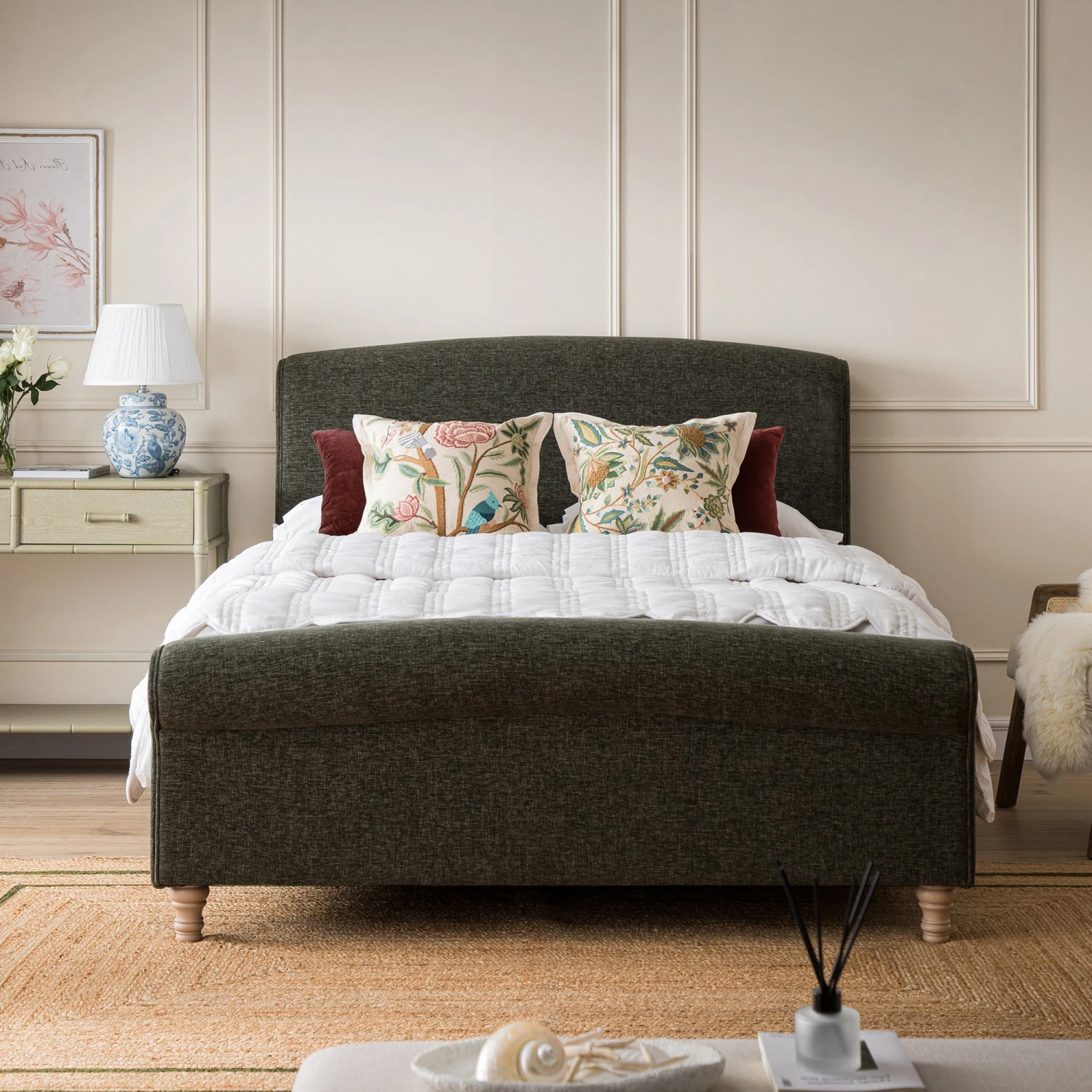 Porchester Ottoman Storage Sleigh Bed, Forest Green Chenille 2 Porchester Ottoman Storage Sleigh Bed, Forest Green Chenille - Image 2