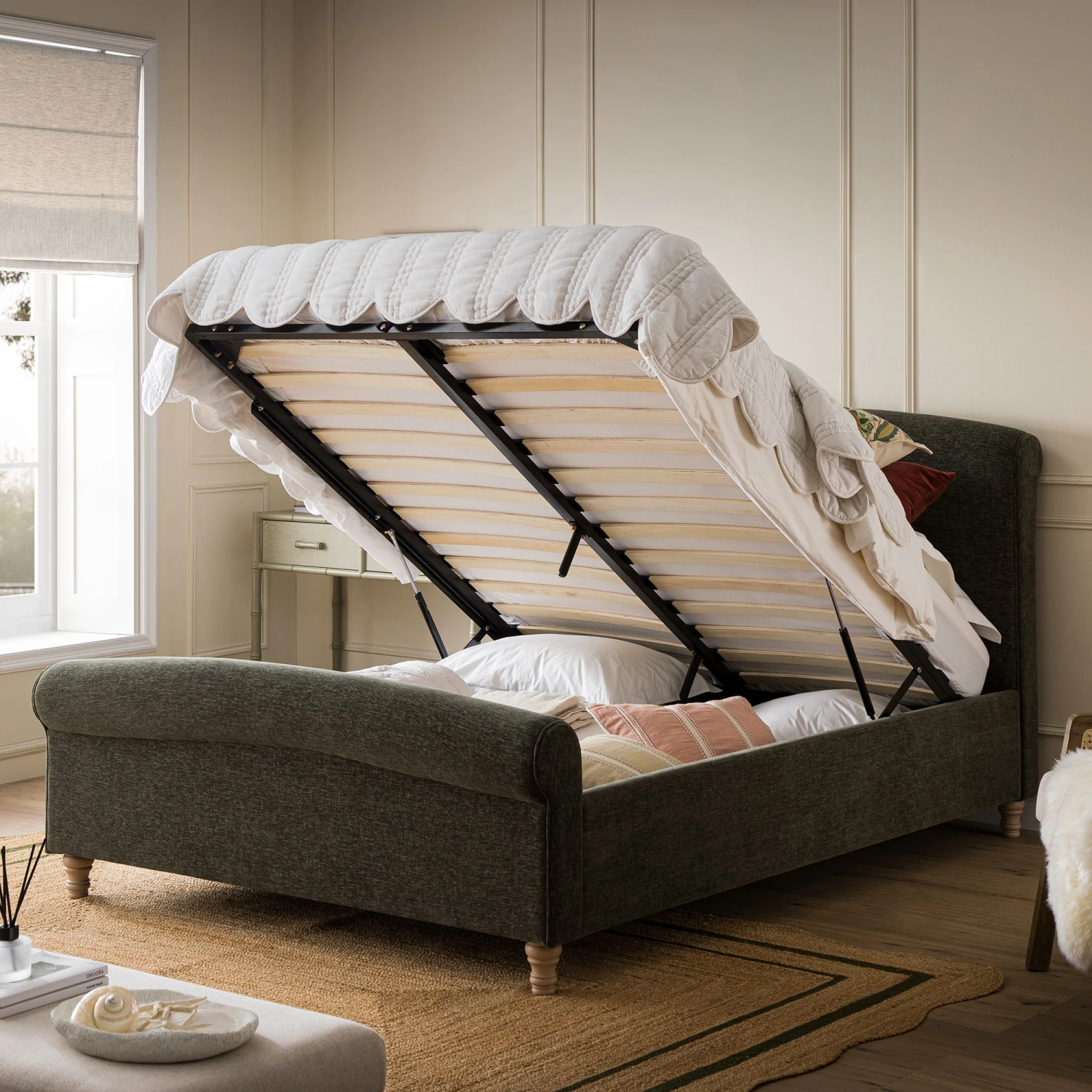 Porchester Ottoman Storage Sleigh Bed, Forest Green Chenille 3 Porchester Ottoman Storage Sleigh Bed, Forest Green Chenille - Image 3