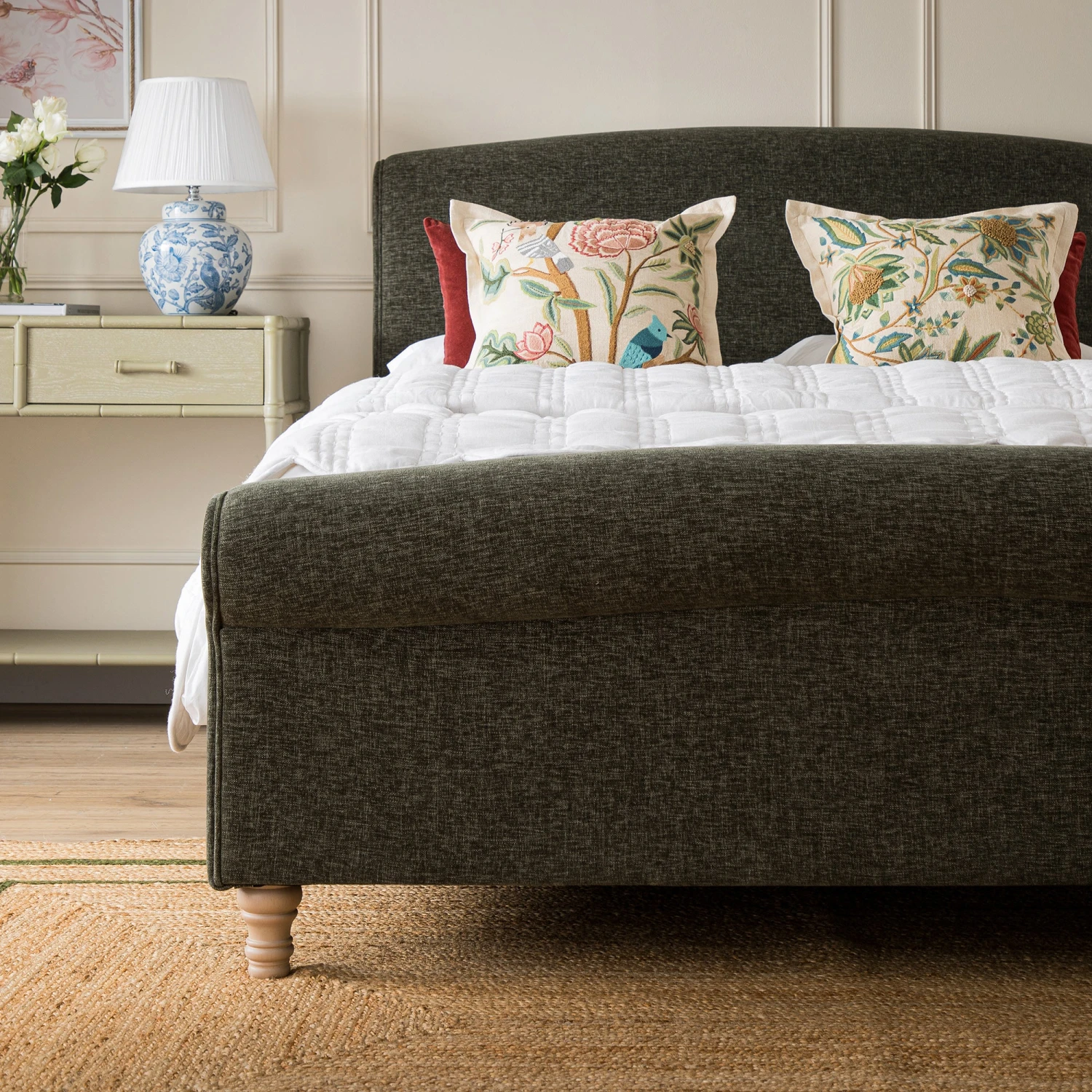 Porchester Ottoman Storage Sleigh Bed, Forest Green Chenille 4 Porchester Ottoman Storage Sleigh Bed, Forest Green Chenille - Image 4