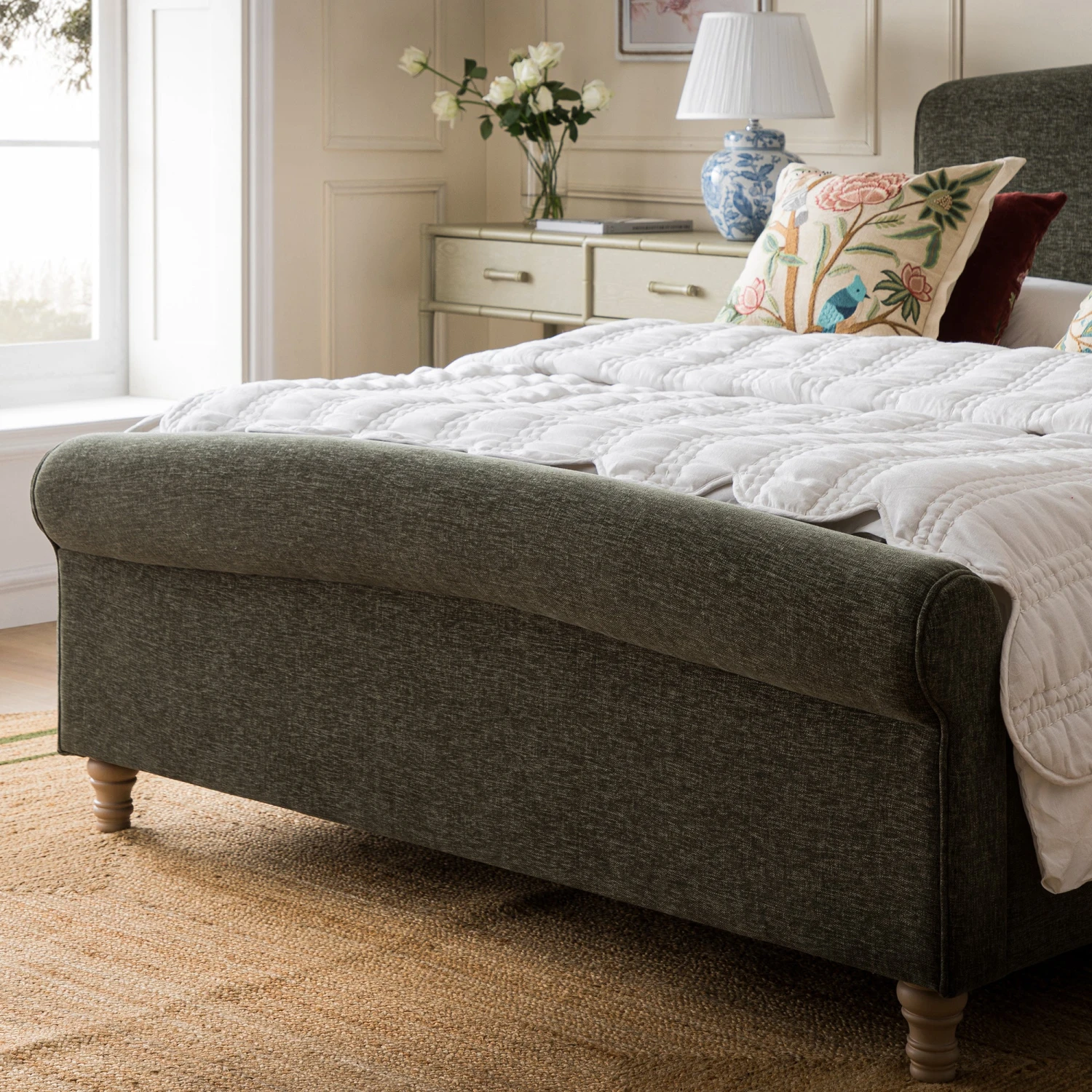 Porchester Ottoman Storage Sleigh Bed, Forest Green Chenille 7 Porchester Ottoman Storage Sleigh Bed, Forest Green Chenille - Image 7