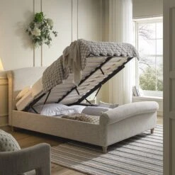 Porchester Ottoman Storage Sleigh Bed, Oatmeal Woven Textured Fabric -Daals Store ZX 2216 OAT WOV scene3