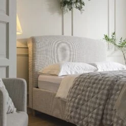 Porchester Ottoman Storage Sleigh Bed, Oatmeal Woven Textured Fabric -Daals Store ZX 2216 OAT WOV scene5