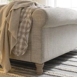 Porchester Ottoman Storage Sleigh Bed, Oatmeal Woven Textured Fabric -Daals Store ZX 2216 OAT WOV scene7