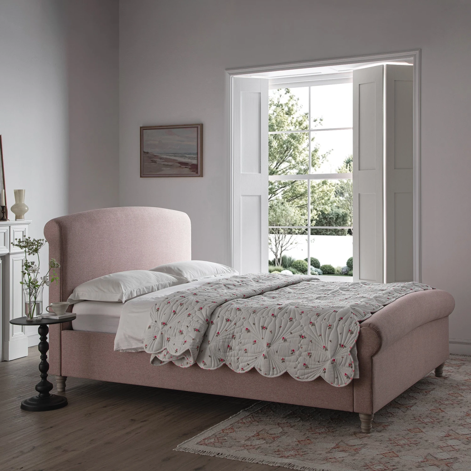Porchester Ottoman Storage Sleigh Bed, Rosewater Pink Fabric 1 Porchester Ottoman Storage Sleigh Bed, Rosewater Pink Fabric