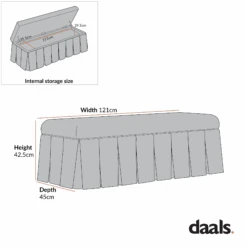 Egerton Box-Pleat Storage Bench, Charcoal Brushed Fabric -Daals Store ZX 2283 BENCH CHART