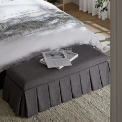 Egerton Box-Pleat Storage Bench, Charcoal Brushed Fabric -Daals Store ZX 2283 CHAR FAB BENCH scene2