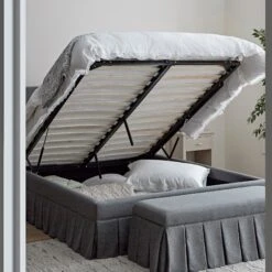Egerton Box-Pleat Ottoman Storage Bed, Charcoal Brushed Fabric 19 Egerton Box-Pleat Ottoman Storage Bed, Charcoal Brushed Fabric -Daals Store ZX 2283 CHAR FAB scene2