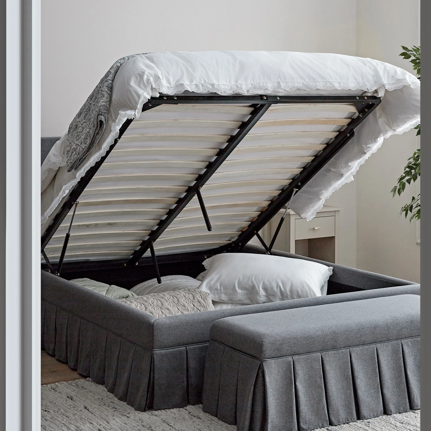 Egerton Box-Pleat Ottoman Storage Bed, Charcoal Brushed Fabric 3 Egerton Box-Pleat Ottoman Storage Bed, Charcoal Brushed Fabric - Image 3