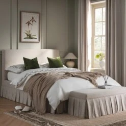 Egerton Box-Pleat Ottoman Storage Bed, Oatmeal Brushed Fabric