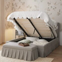 Egerton Box-Pleat Ottoman Storage Bed, Stone Brushed Fabric 19 Egerton Box-Pleat Ottoman Storage Bed, Stone Brushed Fabric -Daals Store ZX 2283 STONE FAB scene2